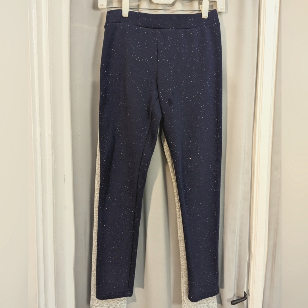 Old Navy Size 12/14 Girls White/Navy Sparkle Fleece Leggings
